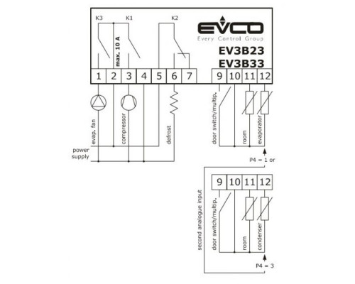 Программируемый контроллер EVCO EV3B23N7 230V 2Hp/8A/5A ID974, 70х63х29мм