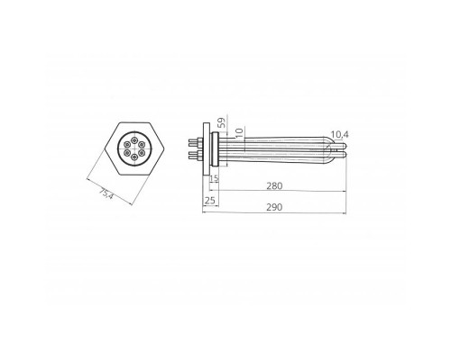 Тэн для электрического котла 1500W ТЭНБ-4,5 (ТЭН 60 В 10/1,5 P 220) фланец G2