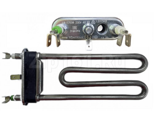 Тэн 1700W L-175mm короткий, прямой с отверстием, двойные клеммы T-CONTROLS by Thermowatt 3160296 Тэн 1700W L-175mm короткий, прямой с отверстием, двойные клеммы T-CONTROLS by Thermowatt 3160296