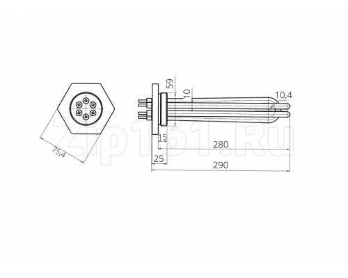 Тэн для электрического котла 1500W ТЭНБ-4,5 (ТЭН 60 В 10/1,5 P 220) фланец G2 Тэн для электрического котла 1500W ТЭНБ-4,5 (ТЭН 60 В 10/1,5 P 220) фланец G2
