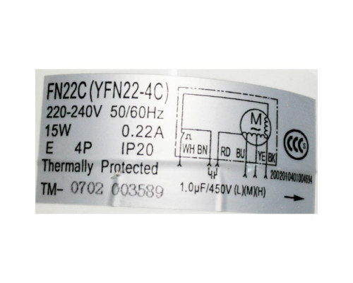 Внутренний мотор кондиционера FN22C (YFN22-4C) 220-240V 50Hz 4P 15W 0.22A