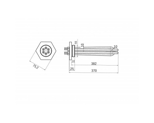 Тэн для электрического котла 2500W ТЭНБ-7,5 (ТЭН 80 В 10/2,5 P 220) фланец G2