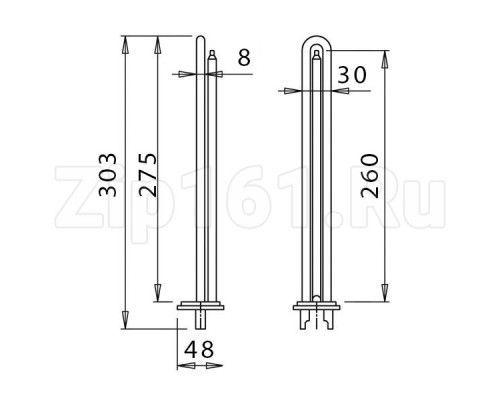 ТЭН Unival для водонагревателя (RCA, 2500W, D48, M6, L275) прямой Италия ТЭН Unival для водонагревателя (RCA, 2500W, D48, M6, L275) прямой Италия