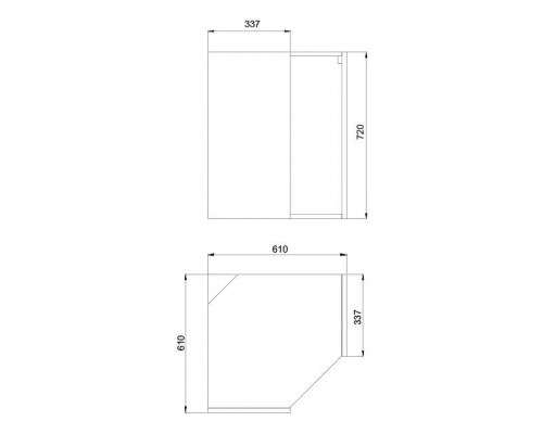 Корпус навесной угловой 61*61*72, 1 полка