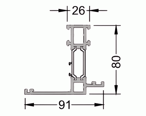 Рама скрытой створки ALUMARK зажимная 91/32мм 6м неокрас