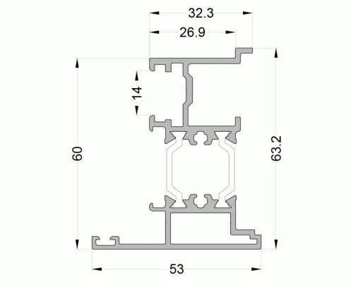 Штульп оконный 53/32,3 мм 6м RAL9016 Штульп оконный 53/32,3 мм 6м RAL9016